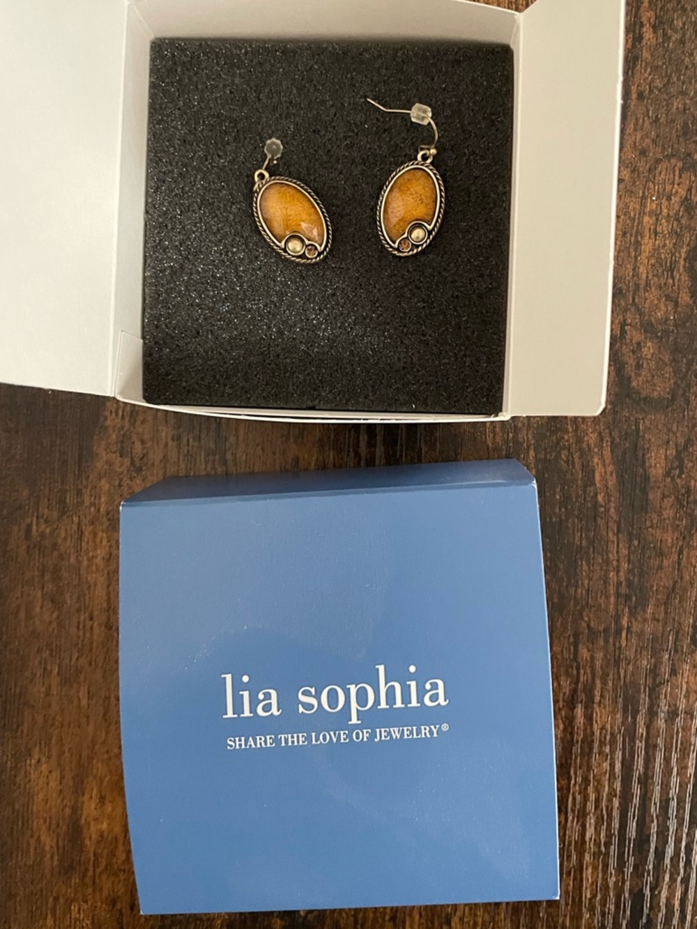lia sophia Golden Amber Oval Drop Earrings